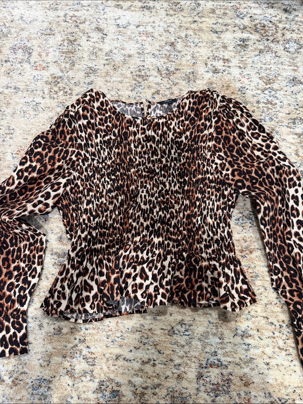 Rails Leopard Smocked Peplum Blouse - Brown & Black